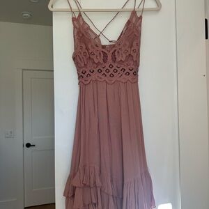 Free people Elegant Lace Trim Pink Dress